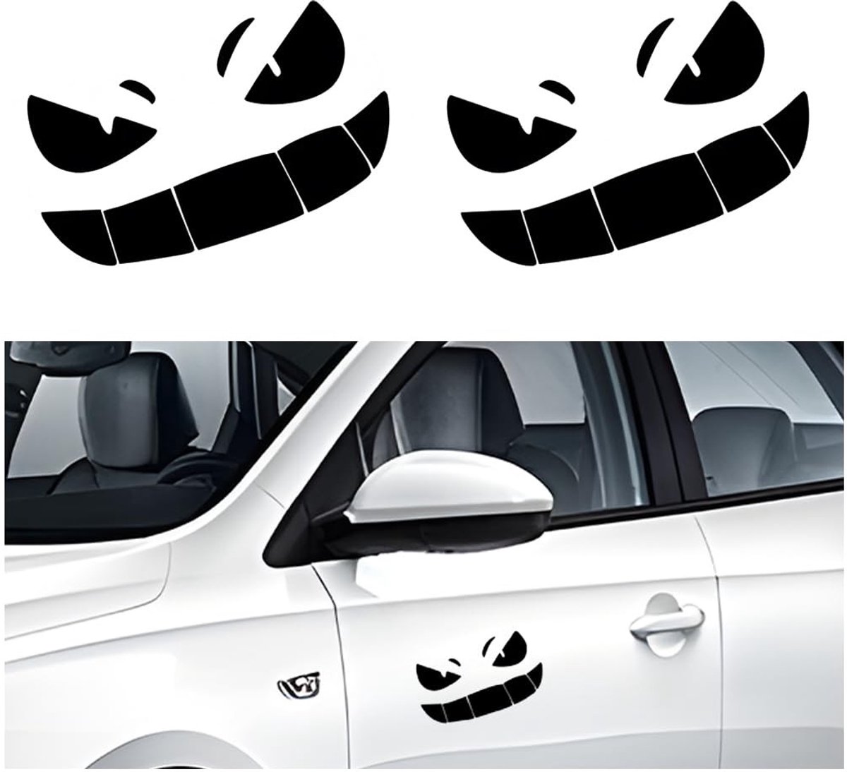 Dailygoods- Autostickers Grappig - Monster Smiley - 2 Stuks - PVC - 11 x 6 cm - Universeel - Eenvoudig aan te brengen - Autodecal