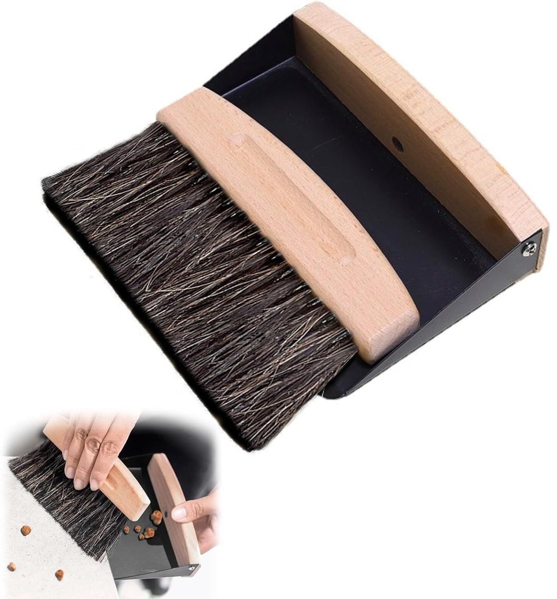 Allecto Plus - 2-delige Veegset voor Tafel - Mini Veegborstel en Veegmachine - Draagbare Tafelveger voor Keuken en Woonkamer - Houtkleurig.