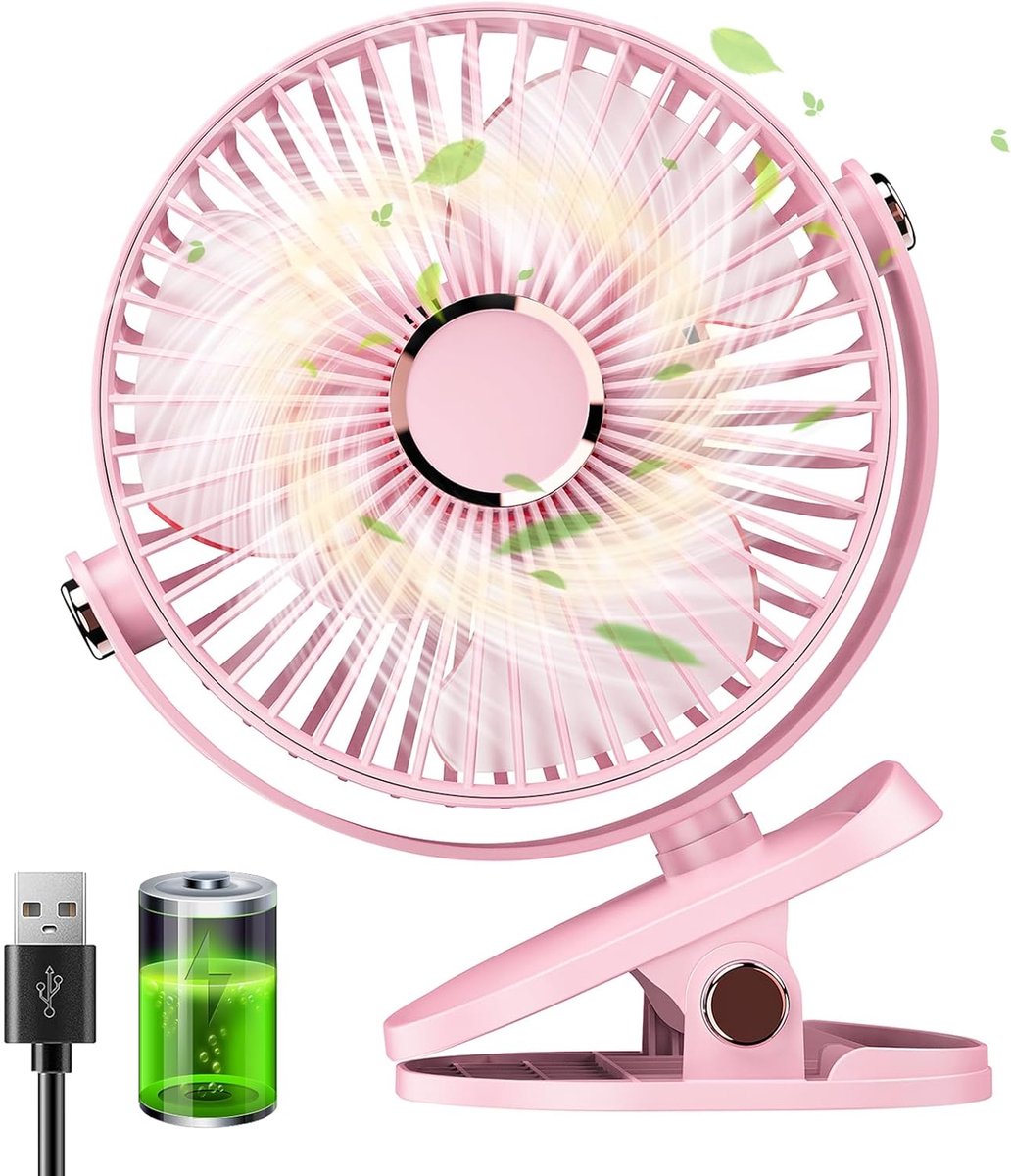 YAGXIG Mini Stille USB Bureauventilator - 5 Windsnelheden - 720° Draaibaar - Oplaadbare Draagbare Ventilator - Geschikt voor Kantoor, Thuis en Camping