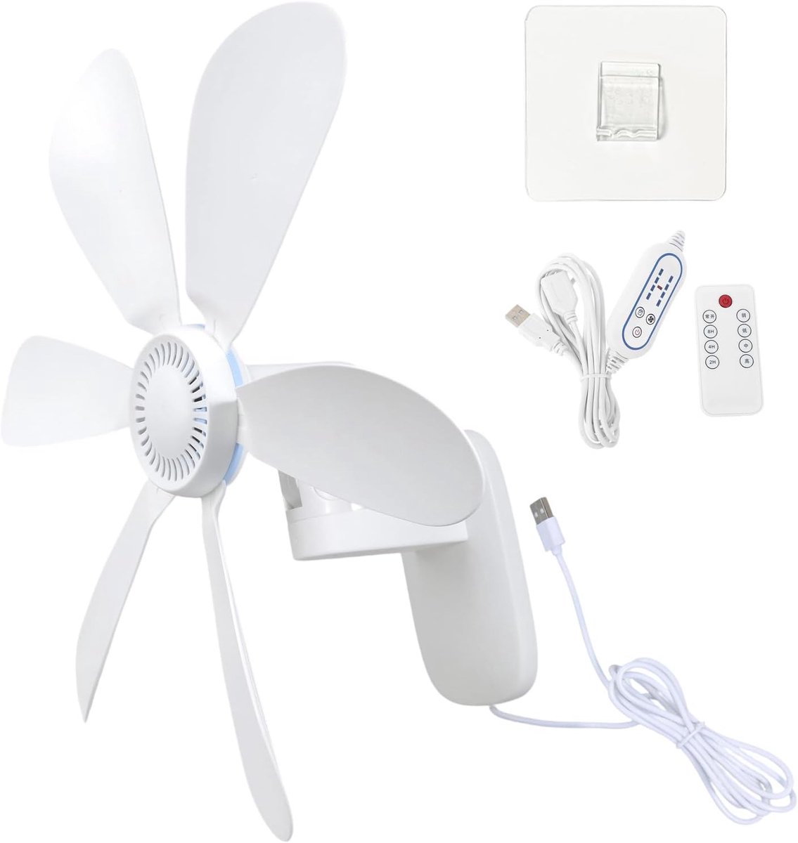 Wandventilator USB - Afstandsbediening ventilator - Ruimte koelen - 4 snelheden timer - 6 bladen - Wit