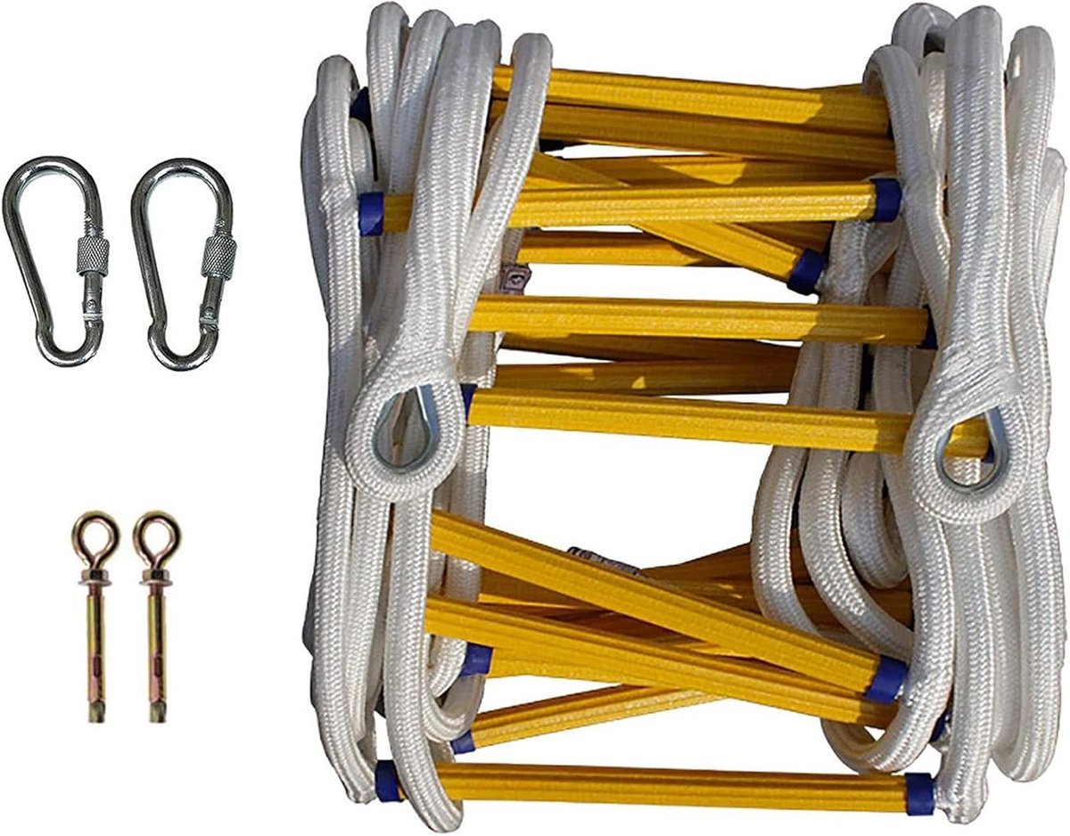 Touwladder Noodtrappen - Vluchtladder Veiligheid - Snelle Ontsnapping - Vlamvertragend Materiaal - 450 kg Draaglast - Wit
