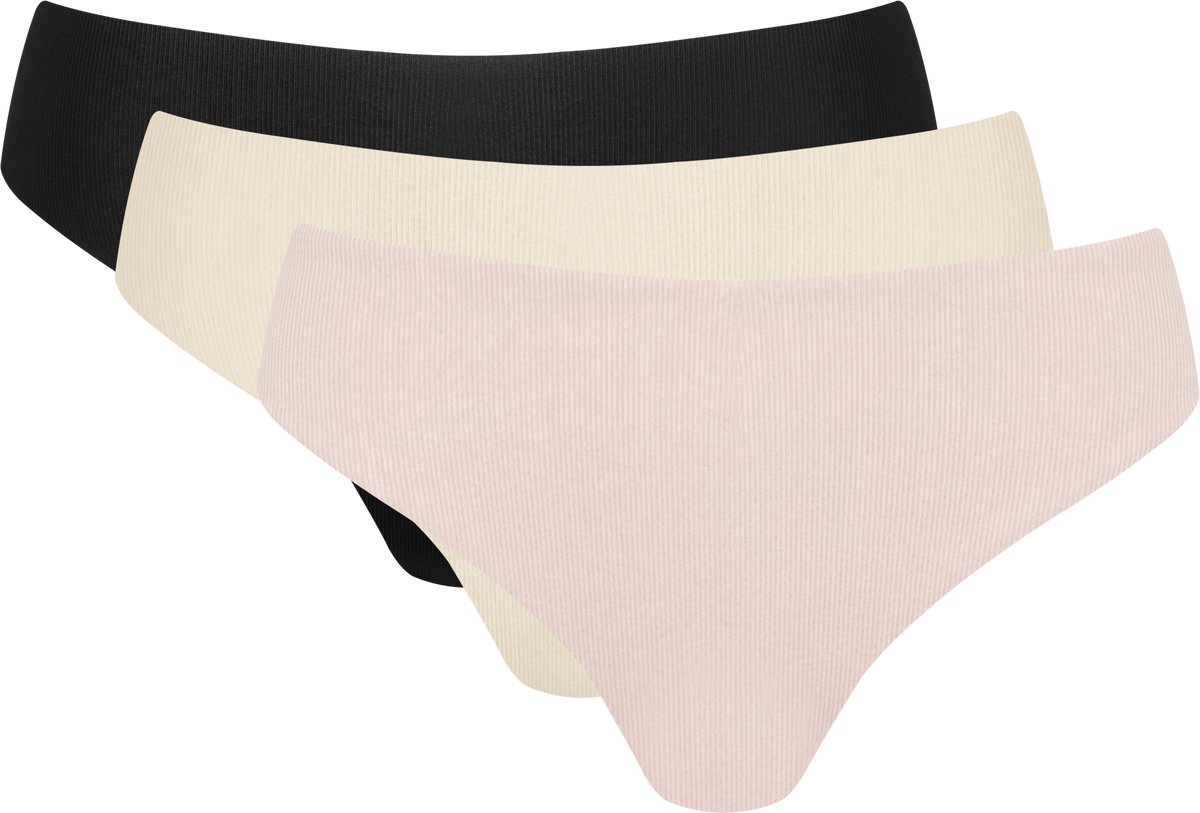 Perfect To Go Thong (3-pack) Onderbroek - Black/Blossom/Cream - Maat S/M