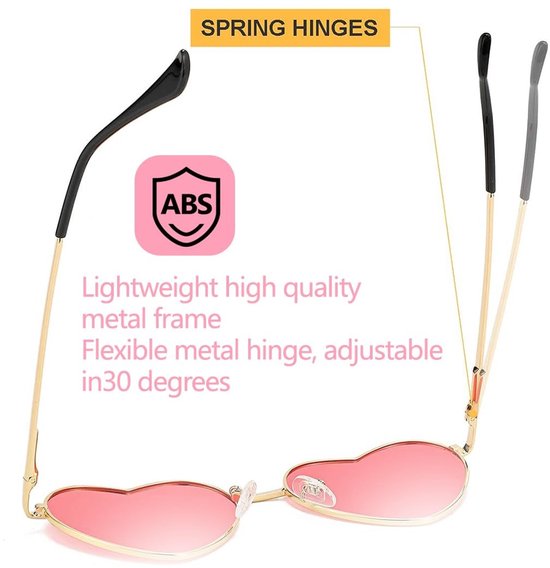 Solidchoice- Zonnebrillen Set van 2 - Hartvormig Ontwerp - Retro Hippiebril - Roze Glazen - Lichtgewicht Metalen Frame - Geschikt voor Feesten - Fashion Sunglasses van Solidchoice — afbeelding 4
