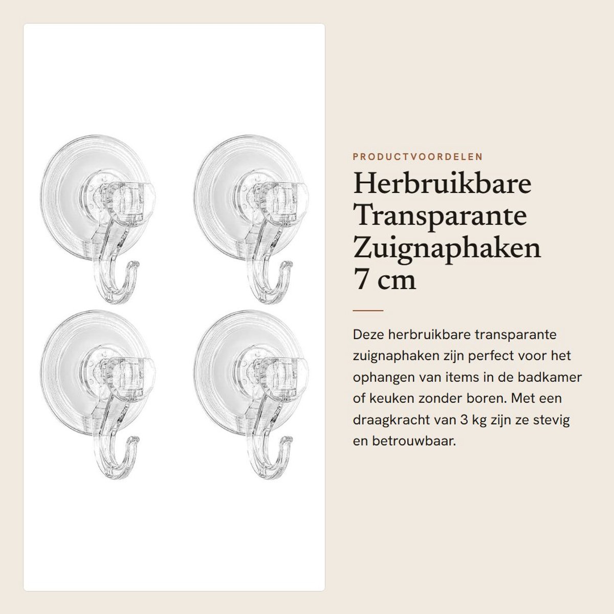 Dailygoods- Zuignaphaken 4 stuks - Herbruikbare Haken zonder Boren - Extra Sterke Zuignappen - Draagkracht 3 kg - Hoogwaardig PVC - Ideaal voor Gladde Oppervlakken - Vacuümhaak