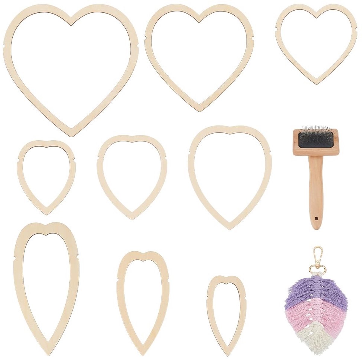 Dailygoods- Macramé Benodigdheden Set - 10 Stuks - Houten Sjabloon - Roestvrijstalen Kam - Creatieve Kit - Voor Macramé Veren Kwastjes