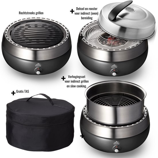BBQ2GO SET2025 - Rookvrije Houtskool Tafelbarbecue - Direct en Indirect grillen en smoken, GRATIS Pizzaset & Draagtas - Ø30cm van Merkloos — afbeelding 2