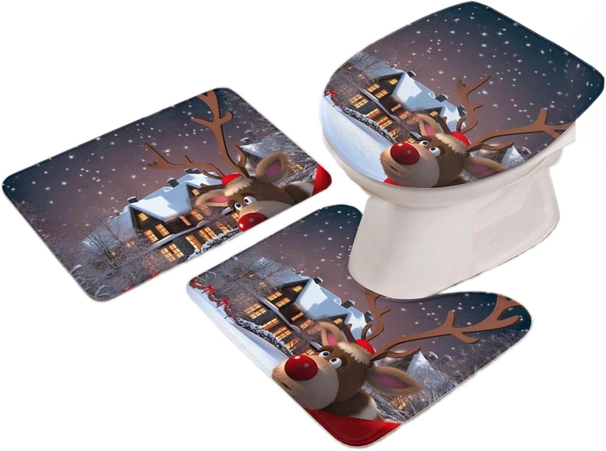 Toilet Cover Set - Badkamer Decoratie - Kerst Versiering - Anti-slip Bodem - 40x45cm - Grijs