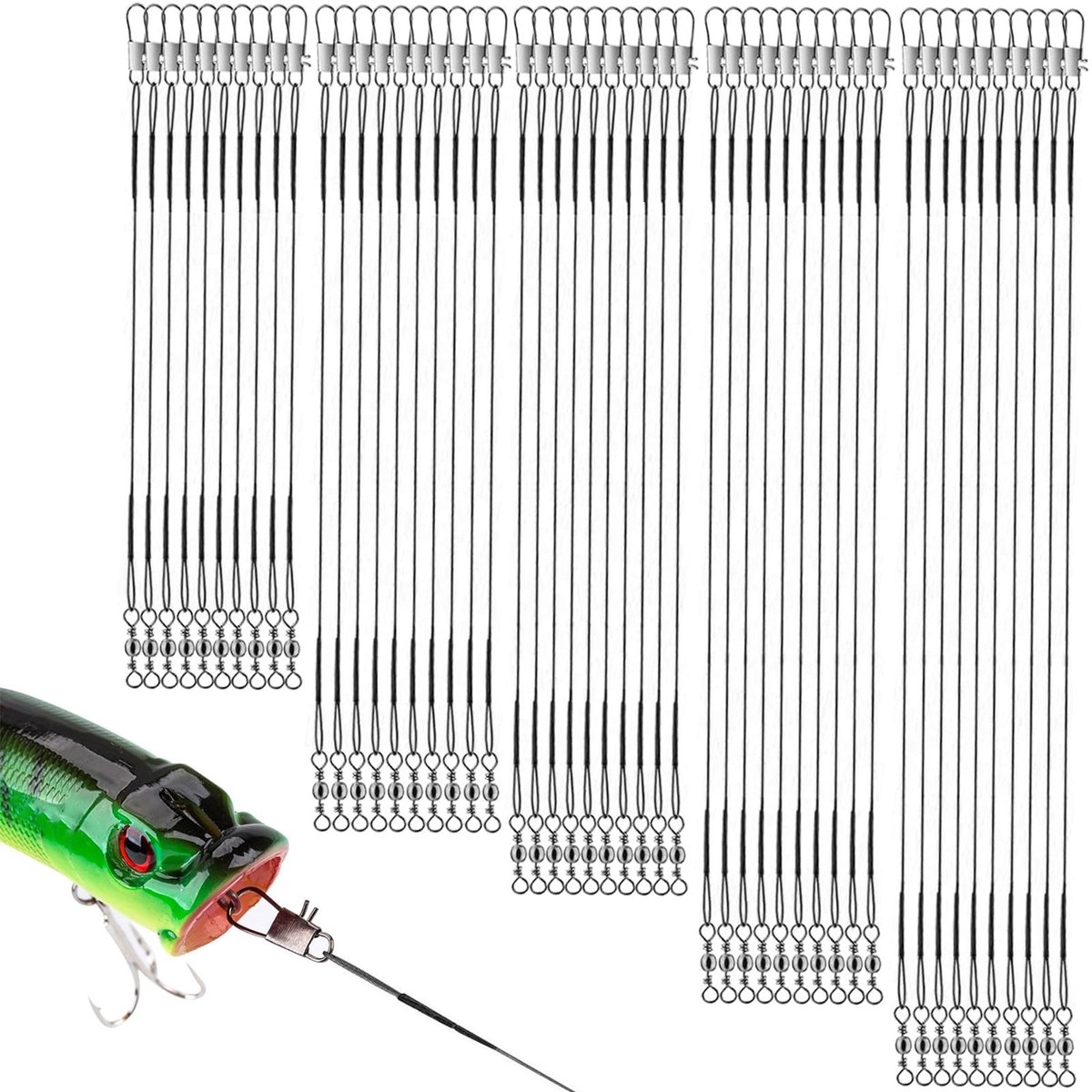 Dailygoods- Onderlijnen 50 Stuks - Stalen Onderlijnen - Karabijnhaken - Vissen op Snoek - Duurzaam - Corrosiebestendig - Vislijn