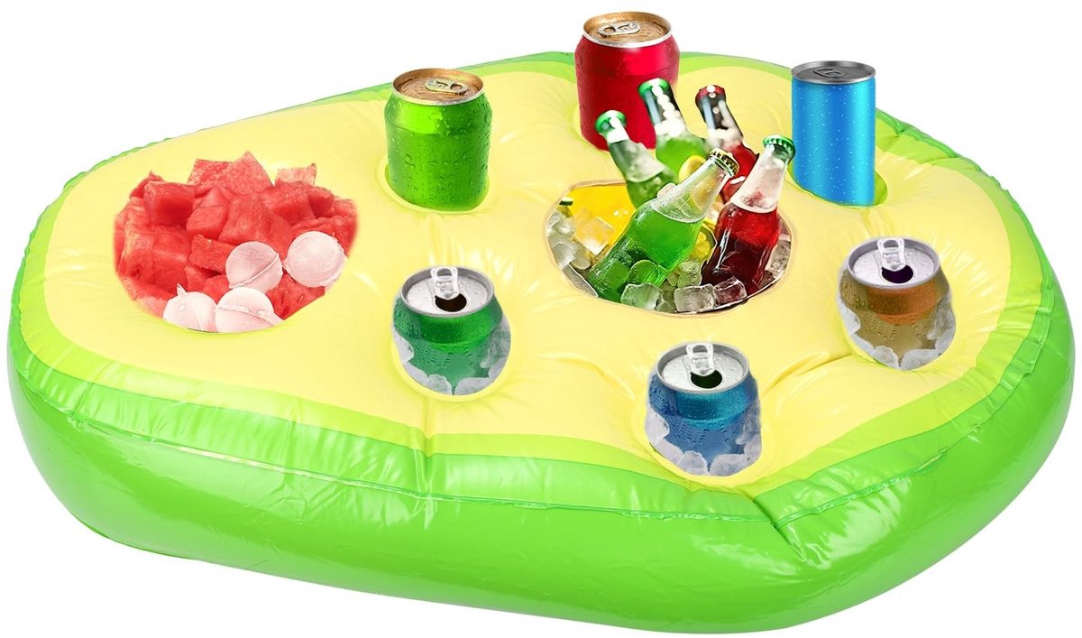 Dailygoods- Drijvende Drankhouder Avocado-Vorm - Opblaasbare Floaties - 8 Bekerhouders - PVC - 68x50x14 cm - Perfect voor Zwembad Feest - Drijvende Float
