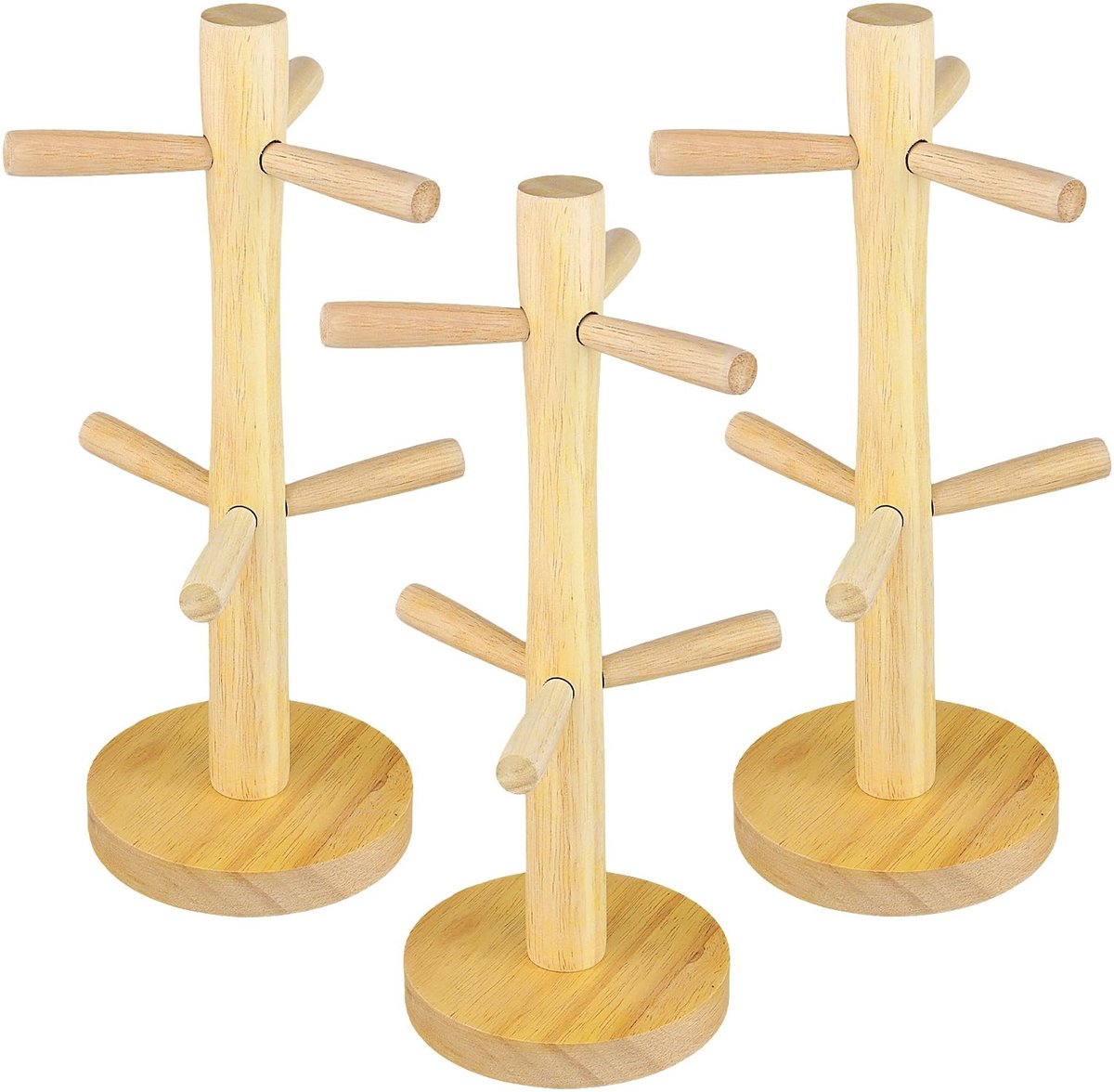 Dailygoods- Mokstandaard Set van 3 - Houten Bekerhouder - Rubberboomhout - 32 x 12,5 cm - Stijlvolle Organisatie - Duurzaam en Robuust