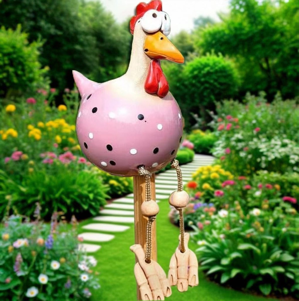 Dailygoods- Tuindecoratie Kip - Keramisch Tuinbeeld - Tuinsteker - Dierenfiguur - Handwerk Ornament - Afmetingen 28x8,5 cm