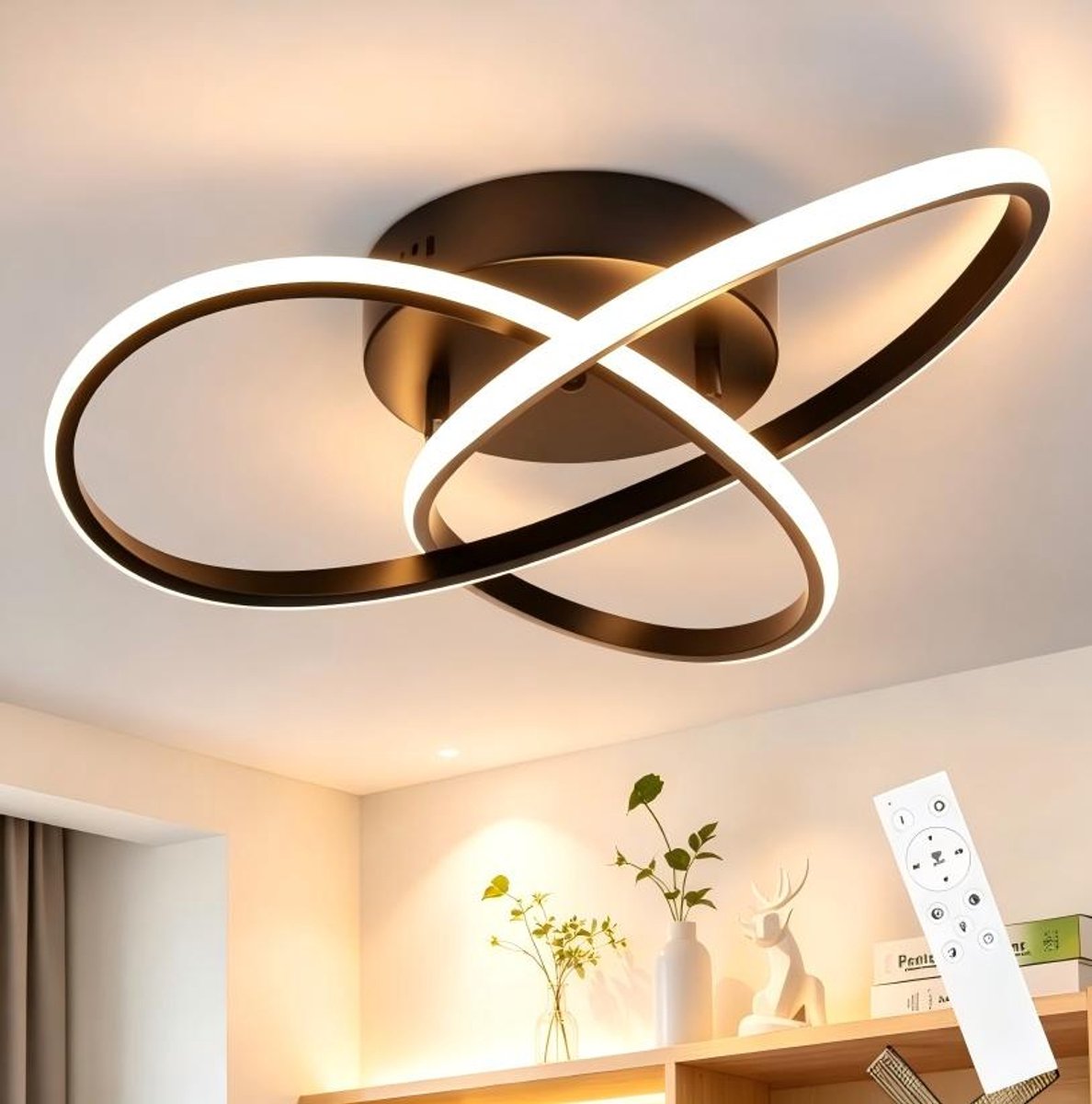 NETTLIFE Plafondlamp LED – 40cm - Zwart – Dimbaar - Moderne Plafondverlichting – met creat