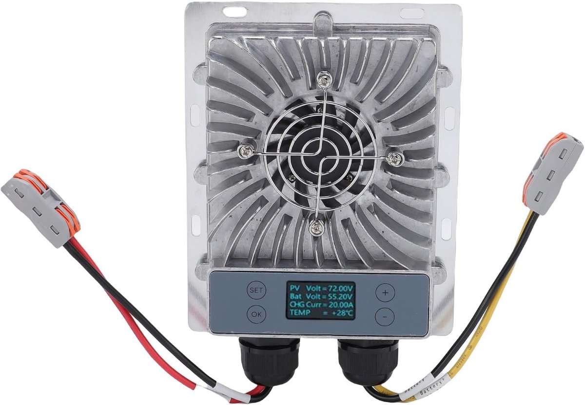 Zonnelaadcontroller - Energie Regelaar - Stroom Opladen - MPPT Technologie - 1200W Vermogen - Aluminium