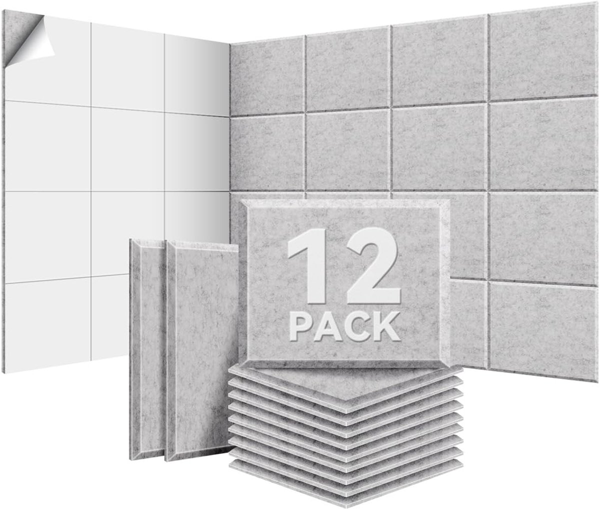 Dailygoods- Akoestische Panelen Zelfklevend - 12 Stuks - 30x40x0,9cm - Geluidsisolatie - 100% Polyester - Premium Geluidsabsorptie - Geluidsabsorberende Panelen