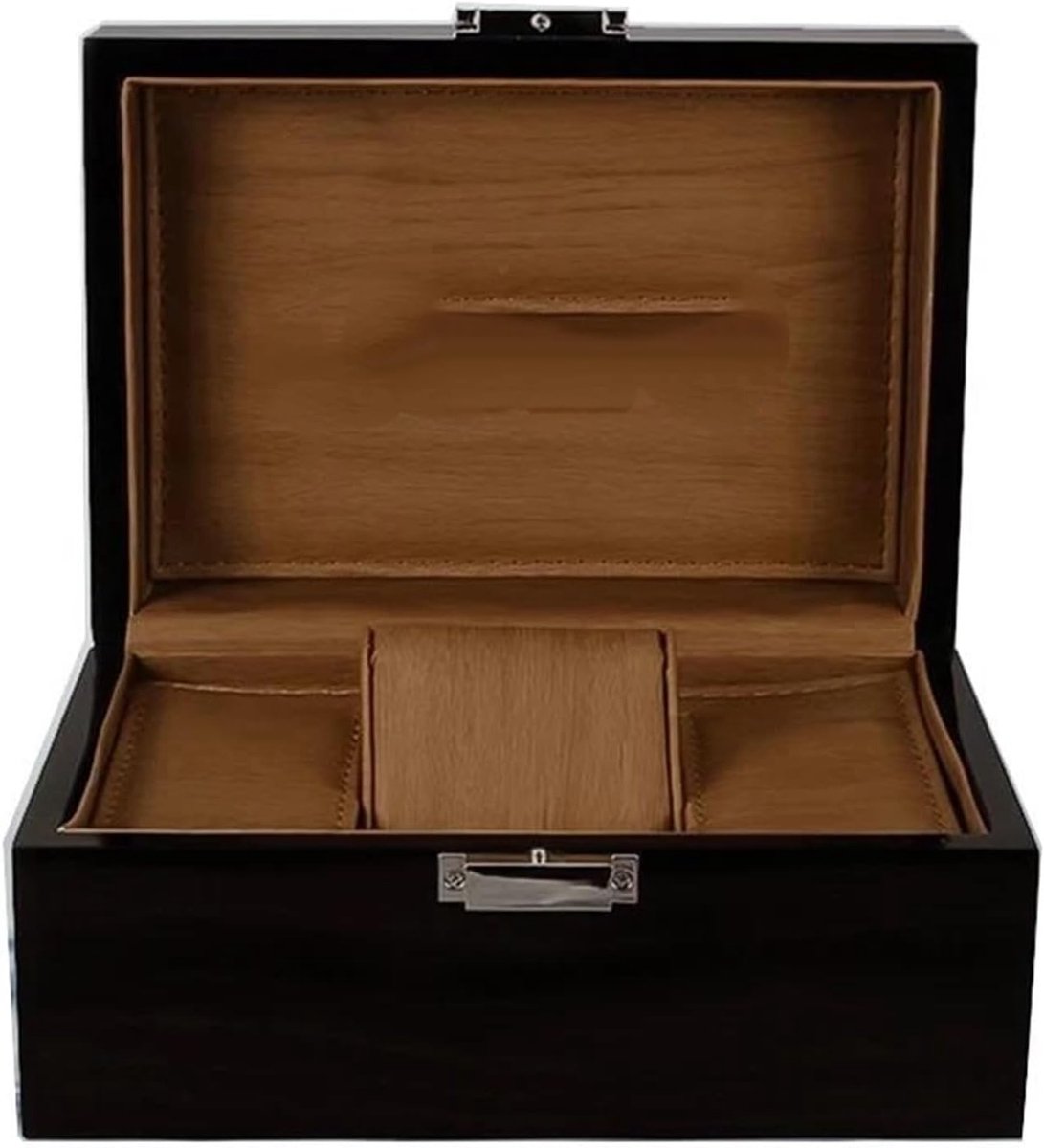 Sieraden opbergbox - Juwelendoos organizer - Sieraden bewaren - Aanpasbaar logo - 19 cm lengte - Zwart walnoot