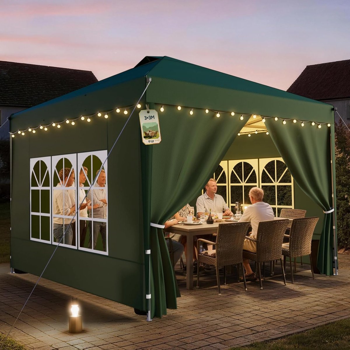 Pop-up tent - Feesttent Tuin - Buiten Ontspannen - Inclusief zijwanden - 3 x 3 meter - Donkergroen