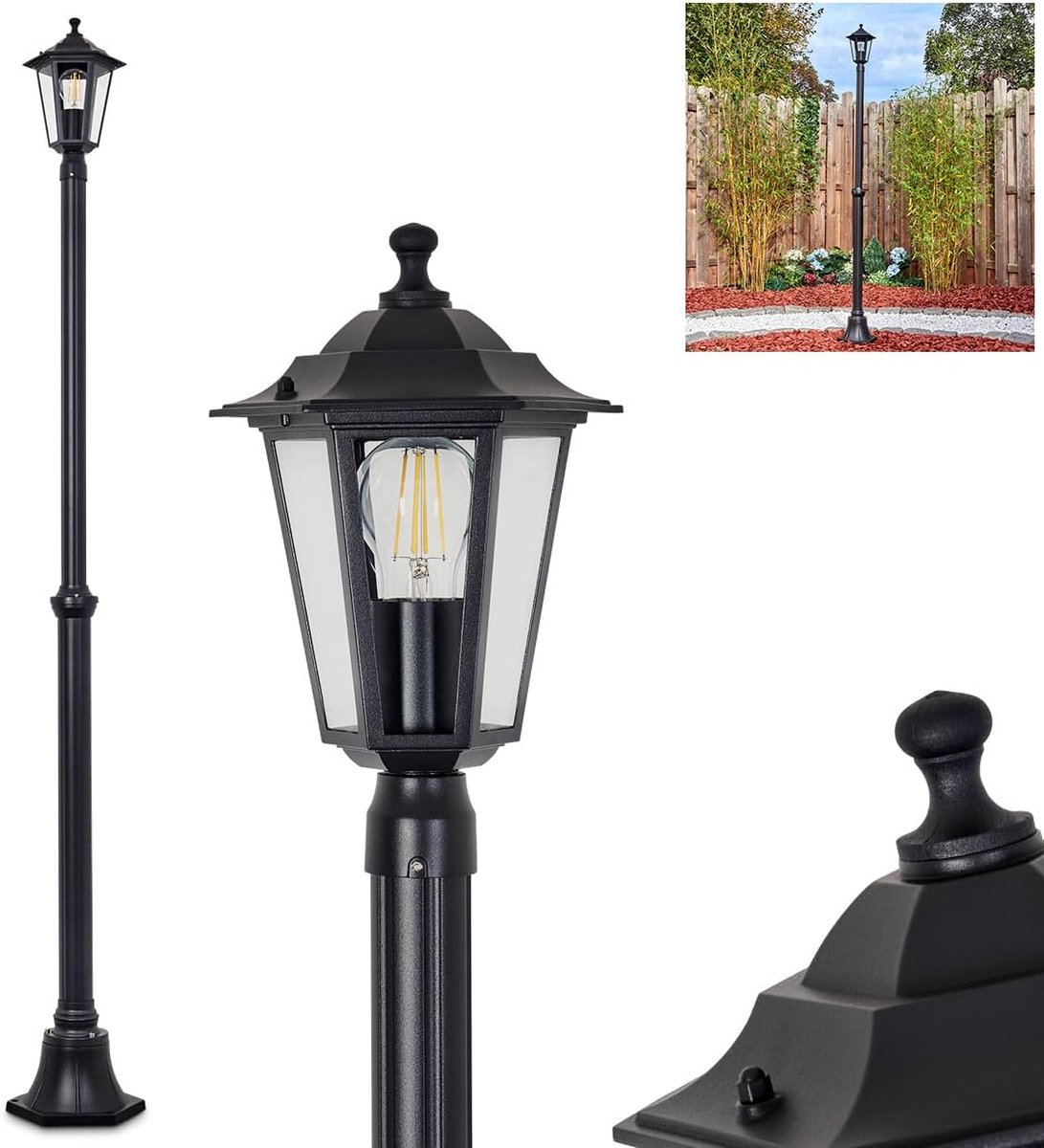 Lantaarn - Buitenlamp Tuin - Pad Verlichten - Vintage Landhuisstijl - 190 cm Hoog - Zwart