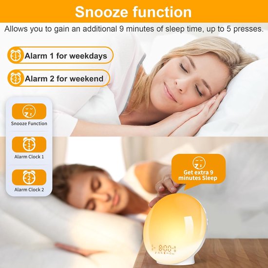 Lichtwekker - Wekker met licht - Natuurlijk wakker worden - Zonsopgang simulatie - 11 Kleuren - Wit — afbeelding 5