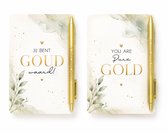 2 bedankjes -Bedankt - Bedankje - Bedanktkaarten - Jij bent goud waard & You are Pure Gold - Collega bedankt - Kerstpakket - Bedankt - Set bedankkaarten - Bedankjes - Complimentje - Wenskaarten Set - Juf cadeau - Meester Cadeau - collega cadeau