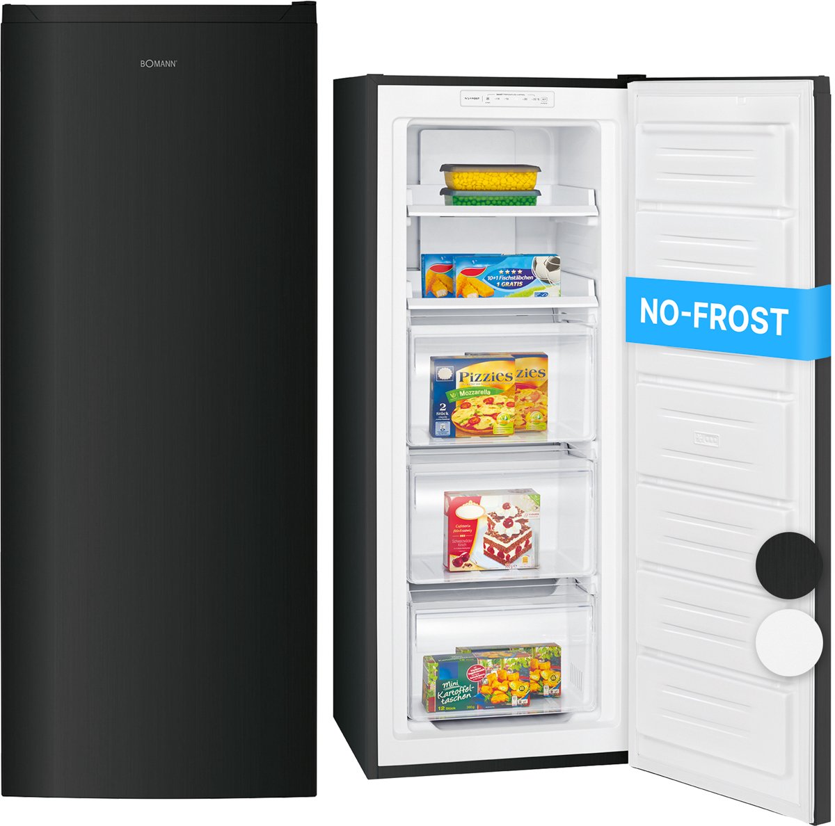 Bomann GS 7343 – Vrijstaande Vriezer – No Frost - 161 liter – Dark Inox – Energieklasse D