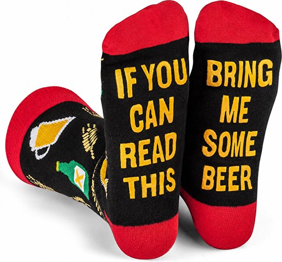 Chaussettes amusantes - Bières - Rouge avec Zwart - Apportez-moi de la bière - Taille unique - Cadeau homme - Chaussettes d'intérieur - Vaderdag - Anniversaire - Cadeau homme - Saint Valentin