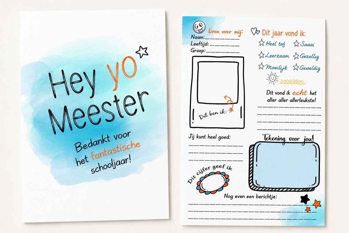 Invulkaart Meester IVK004 BLUE (20 stuks) - Bedankt Meester! - Bedankje voor meester - Cadeau voor de meester - meester - Meesterdag - Juffendag