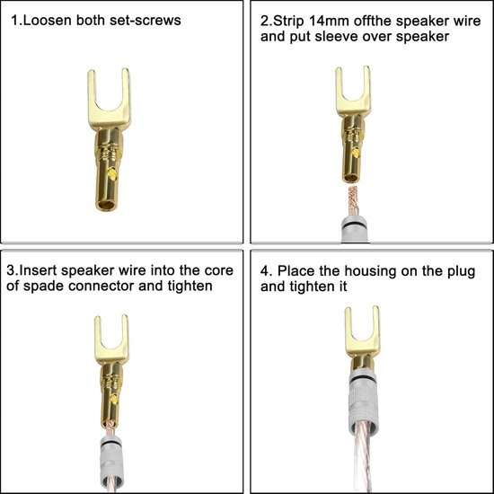 Y Spade 45 Degree Speaker Connector, Pure Copper Audio Jack Plug for Speaker Wire with Screw Lock - 4 Pieces - ShopVlot — afbeelding 3