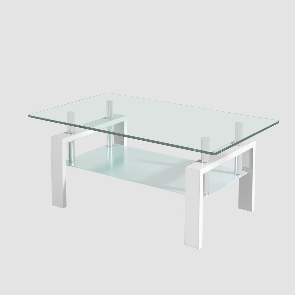 YYchan glazen salontafel van gehard glas - wit - 100 x 60 x 44 cm