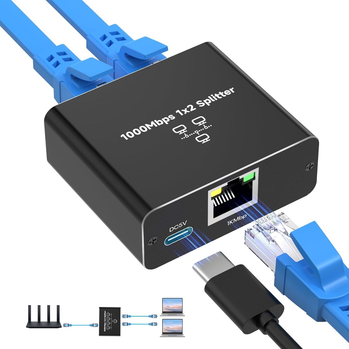 Ethernet Stekkerdoos - LAN Verdeler - Netwerk Uitbreiden - 2 Poorten Gigabit - 5.7 x 5.3 cm - Zilver
