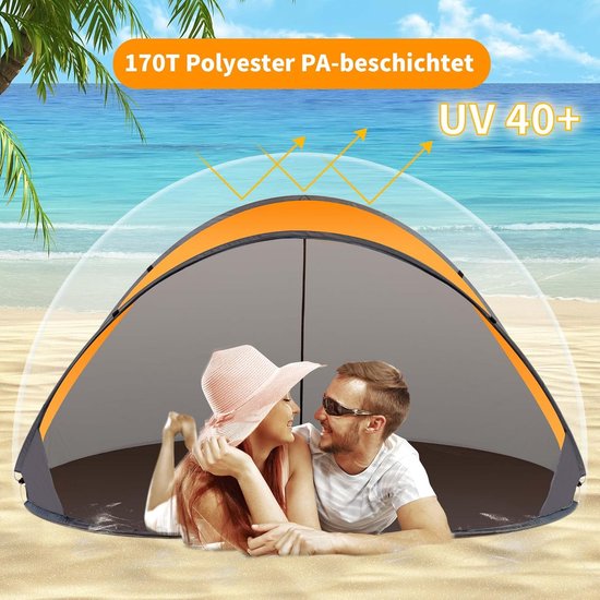 Strand Tent - Opgooi Tent - Zon Bescherming - Snel Opgezet - 220x120x100 cm - Oranje Grijs — afbeelding 2