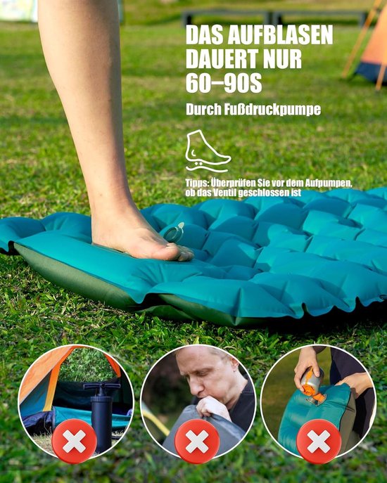 Kampeer slaapmat - Luchtbed - Buiten slapen - Zelfopblazend met voetpomp - 10cm dik - Pauwenblauw — afbeelding 5