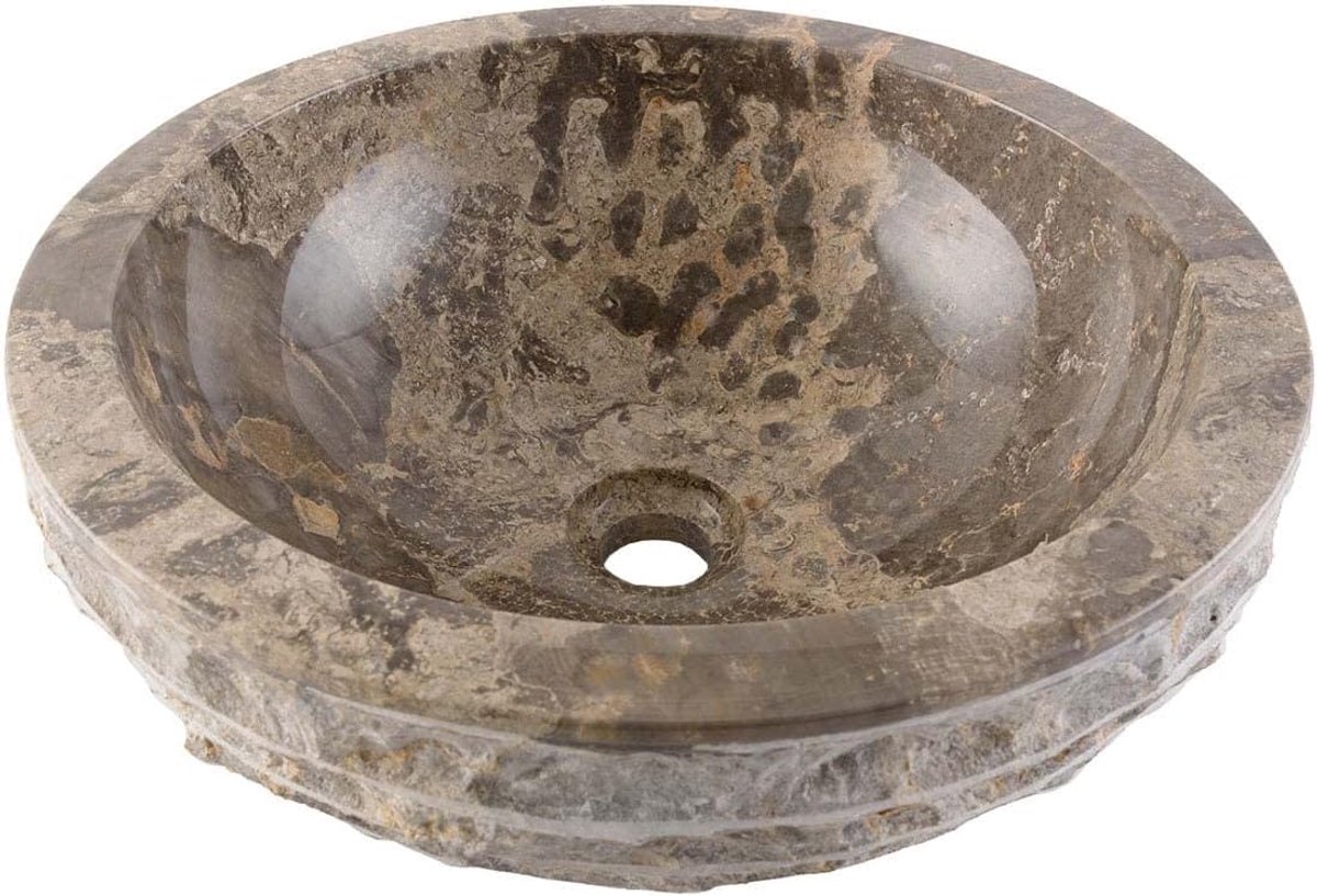 Ronde Wastafel van Grijs Natuursteen - 40 cm Badkamer Wastafel