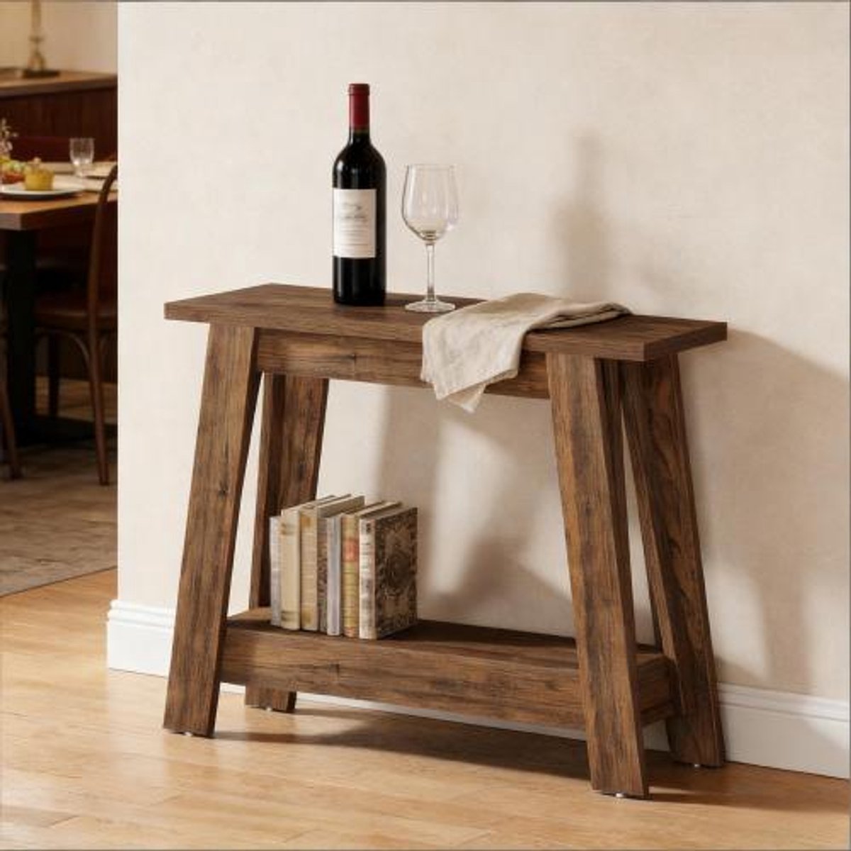 MIVRAY Consoletafel - Smal Met 2 Open Planken - Voor Hal Of Achter Bank - Houtlook Rustiek Bruin - 105x30x80 Cm