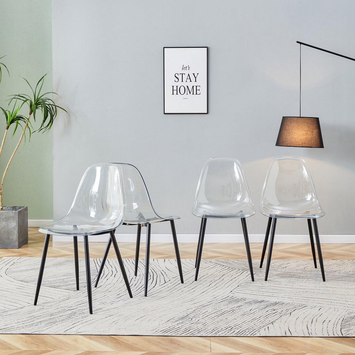 Clruro Eetkamerstoel Set - 4 Stuks - Transparant Design - Antislip - Kunststof + Metaal - Zwart