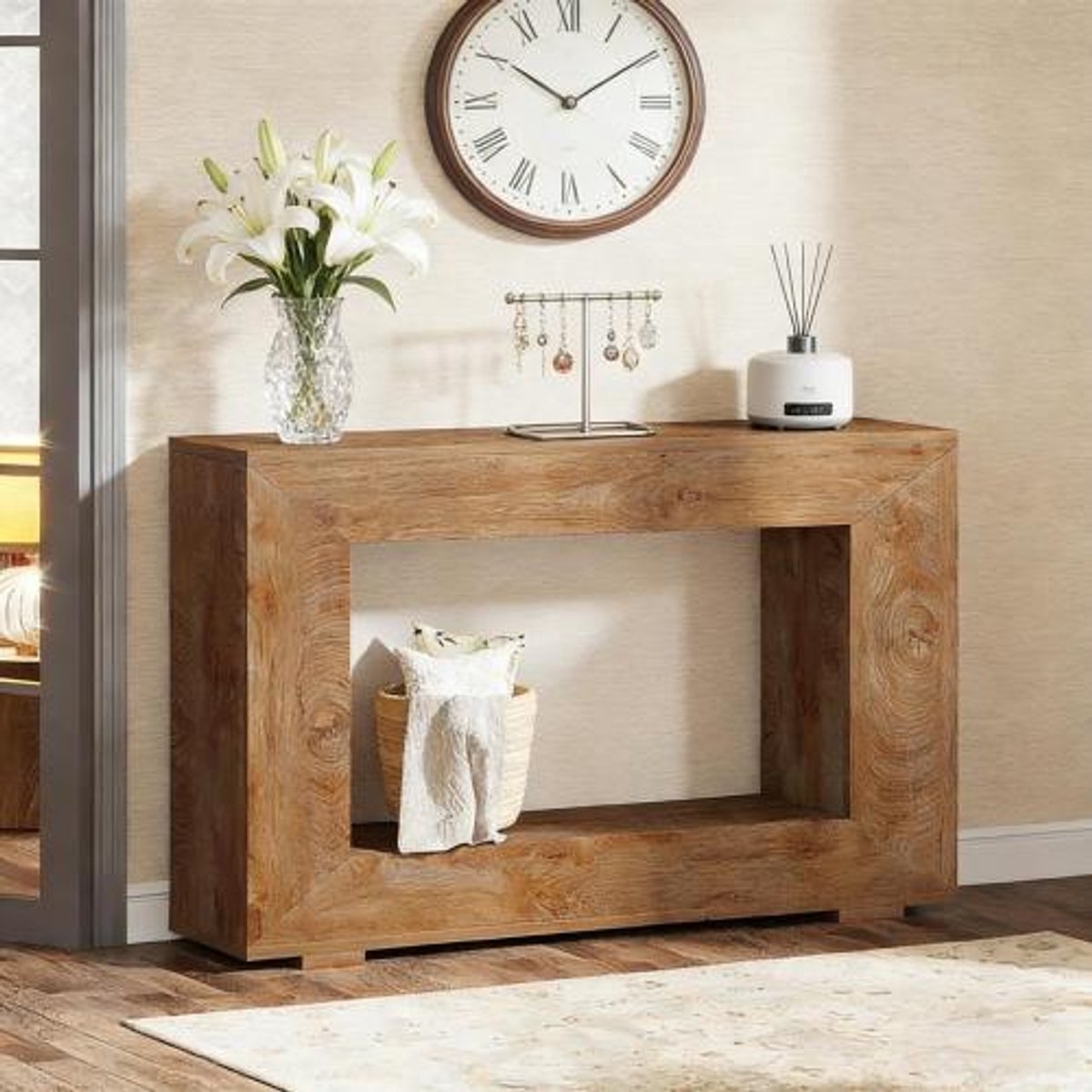 MIVRAY Consoletafel - Rustieke Tafel Met Opbergruimte - Voor Hal En Achter Bank - Houtlook Bruin - 120x30x83,5 Cm