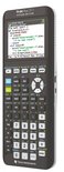 Zwarte TI-84 Plus CE-T Python Edition grafische rekenmachine met een scherm dat Python-code weergeeft.