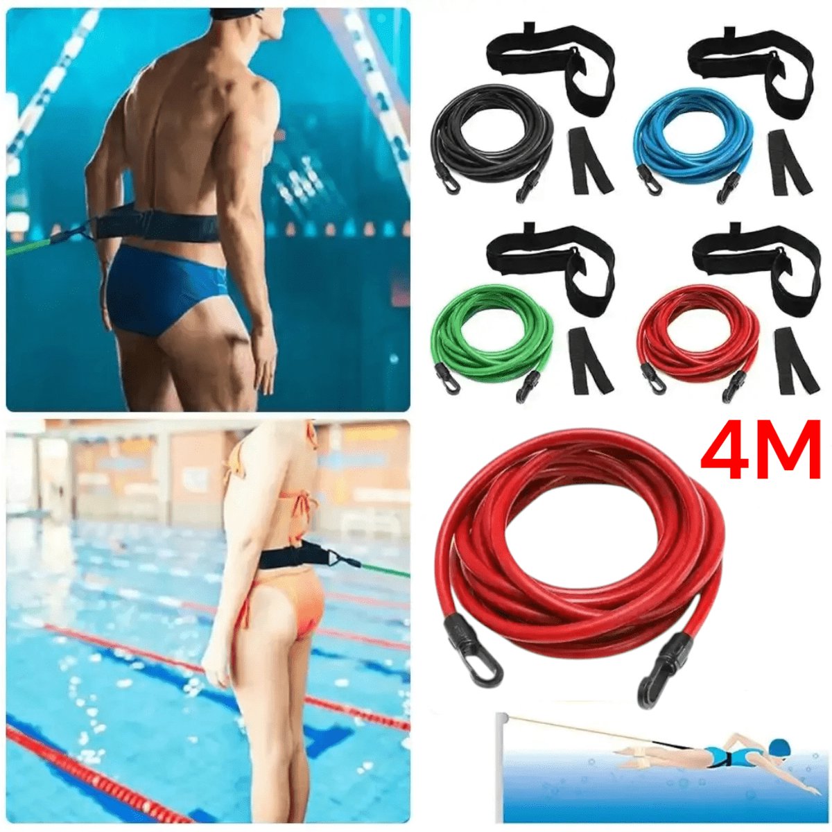 Padisport Zwemtrainer 4M - Zwemelastiek - Zwemgordel - Zwemelastiek Volwassen - Zwemriem - Zwemelastiek Met Weerstand - Swimtrainer