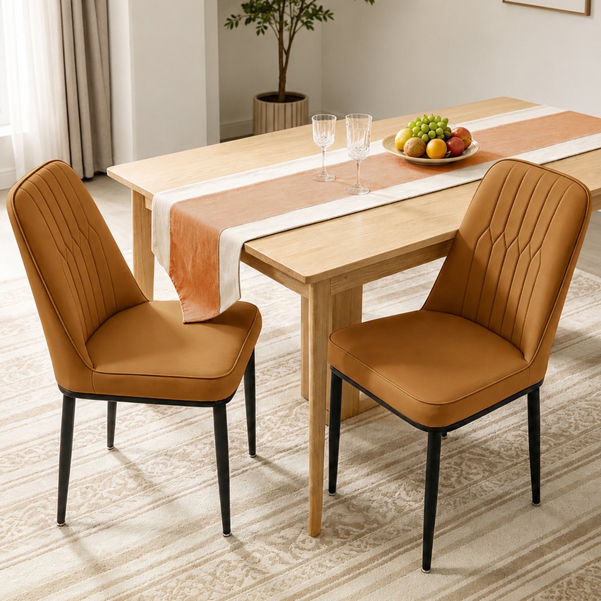 Durrafy® Eetkamerstoelen - Set Van 2 - Eetkamerstoel - Eettafelstoel - Keukenstoel - Eetkamerstoelen - Stoel - Fluweel - PU Leer - Metalen Poten - Modern Design - Max. Draagvermogen 150KG - Bruin