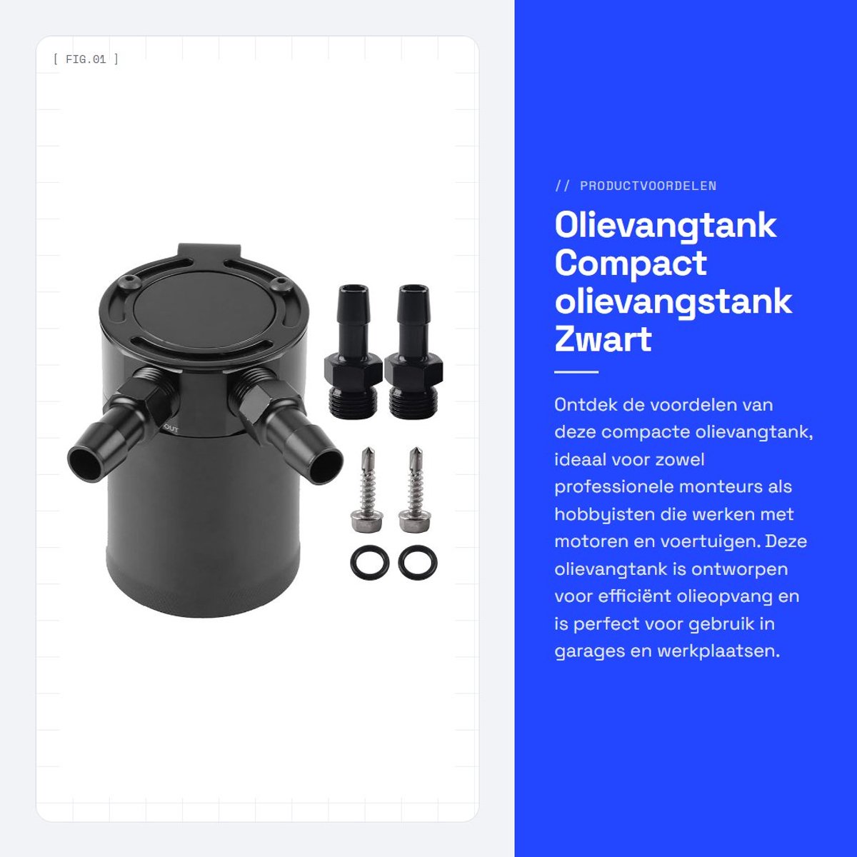 Dailygoods- Olievangstank Compact - 2-poorts - Aluminium - Zwart - 500 g - Veilig voor intercooler en inlaatsysteem - Olievangblik