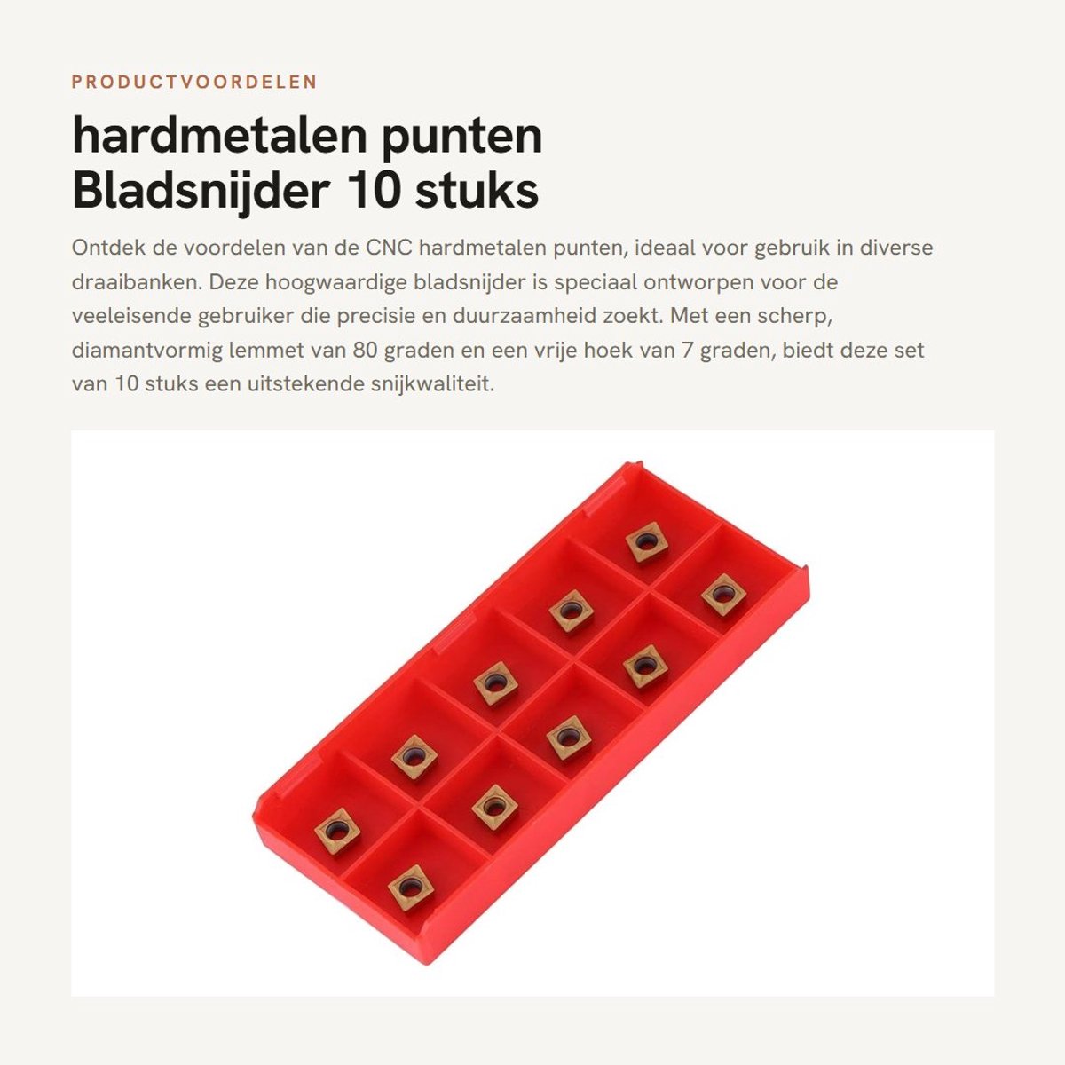 Dailygoods- Bladsnijder 10 Stuks - CNC Hardmetalen Punten - Afmetingen 10 x 6 x 2,5 mm - Gewicht 20 g - Goudkleurig - Lemmetvorm C 80 Graden - Snijpunten
