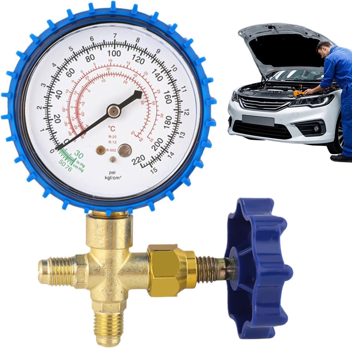 Koelmiddel Drukmeter - Manometer Set - Airco Onderhoud - Lekvrije Klep - 0-220 psi - Groot Horloge