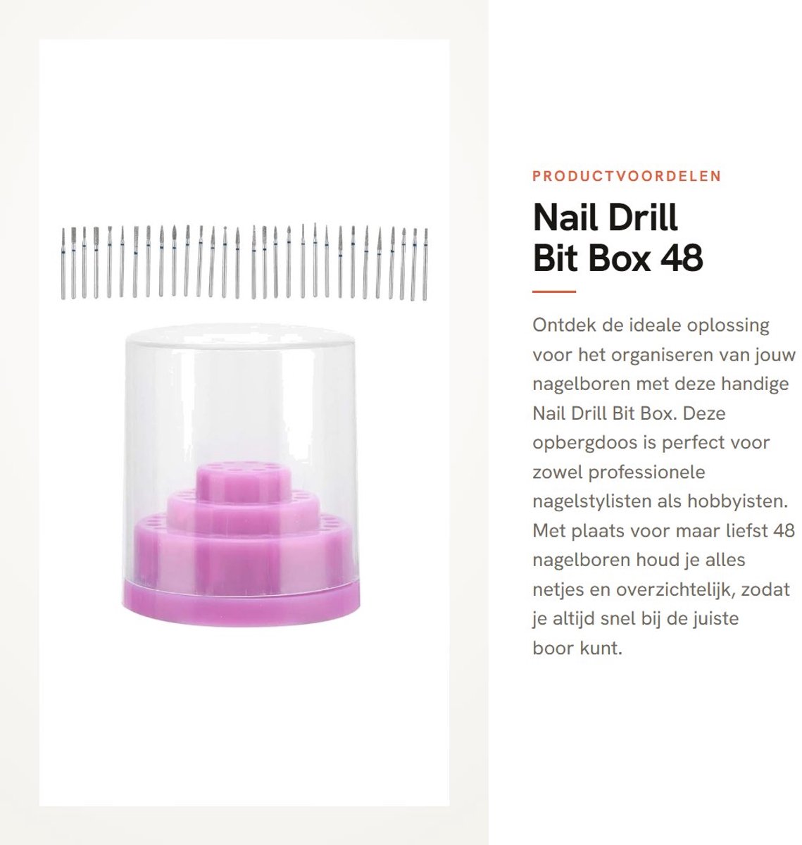 Dailygoods- Boorhouder 48 Sleuven - Nagelborstel - Opbergdoos - Kunststof - Lichtgewicht - Transparant Deksel - Nagelboor