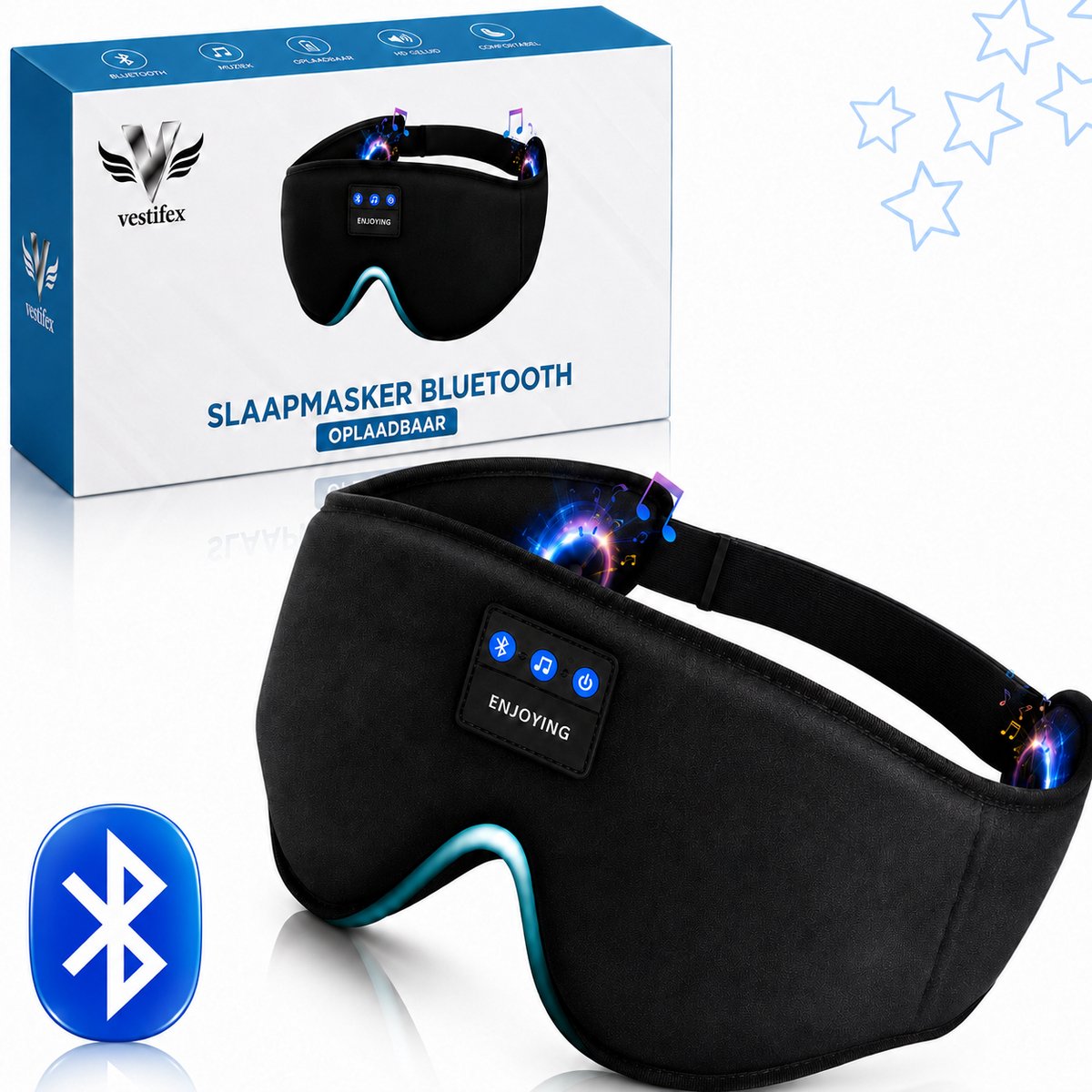 Vestifex® Slaapmasker Bluetooth - Slaap Oogmasker - 3D & 100% verduisterend - Mannen & Vrouwen