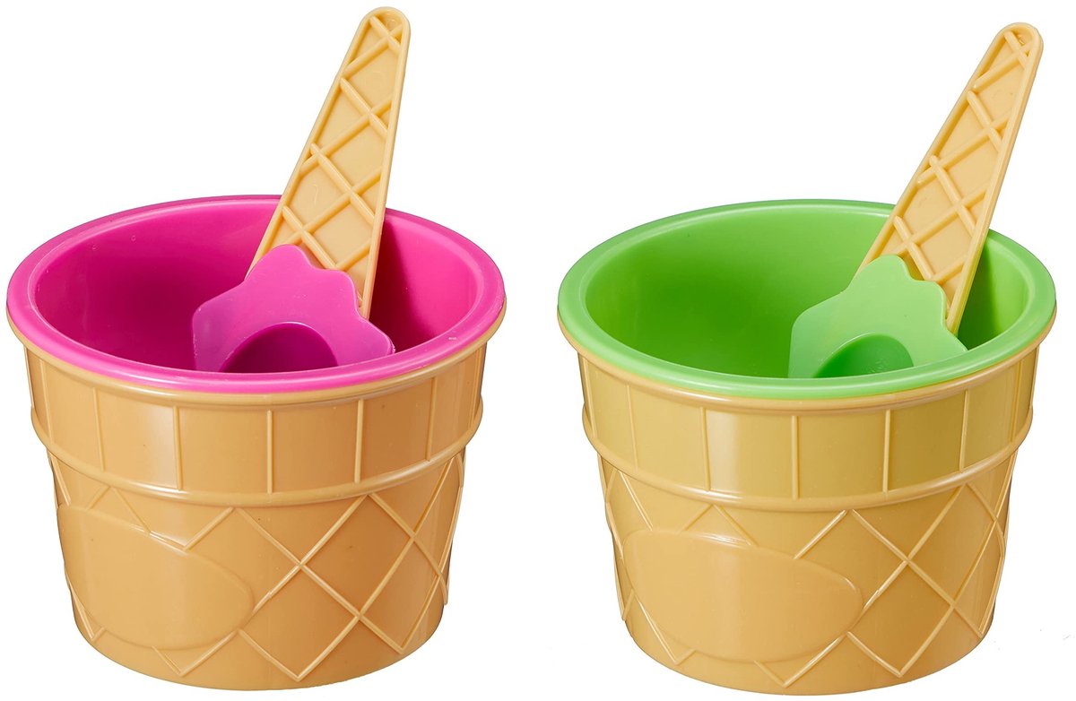 Dailygoods- Dessertkommen - 4-delige set met 2 ijsbekers/lepels - Dubbelwandig - Voedselveilige kunststof - Herbruikbaar - Ideaal voor kinderen