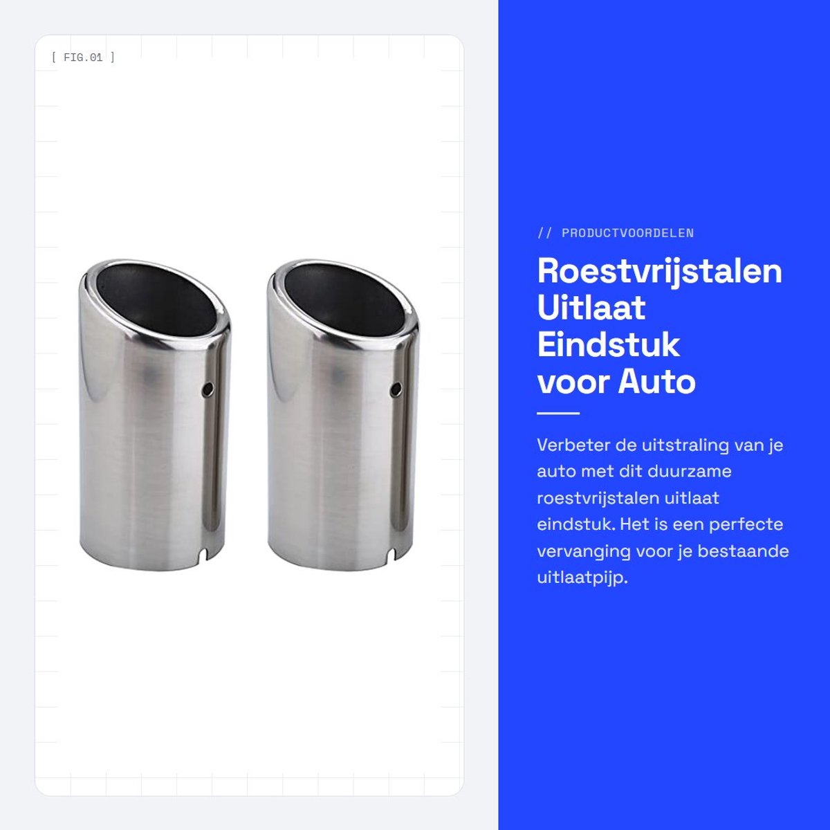 Dailygoods- Uitlaatpijp Verstelbaar - Uitlaatsierstuk - Geluiddempertips - Vervangingsset - Roestvrij Staal - Lengte 132 mm/5 - Uitlaat