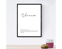 Italiaanse Woorden Poster - Gedicht Unico - Wanddecoratie Kamer - Gedrukt op Antalis Papier - A3 297 x 42 cm
