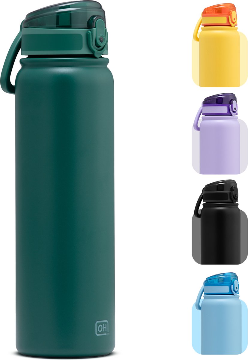 BentOH! RVS Waterfles 1000ml Volwassenen - Groen - Anti-overloop & Lekvrij – Met Eén Hand te Openen – BPA-vrij & Vaatwasserbestendig