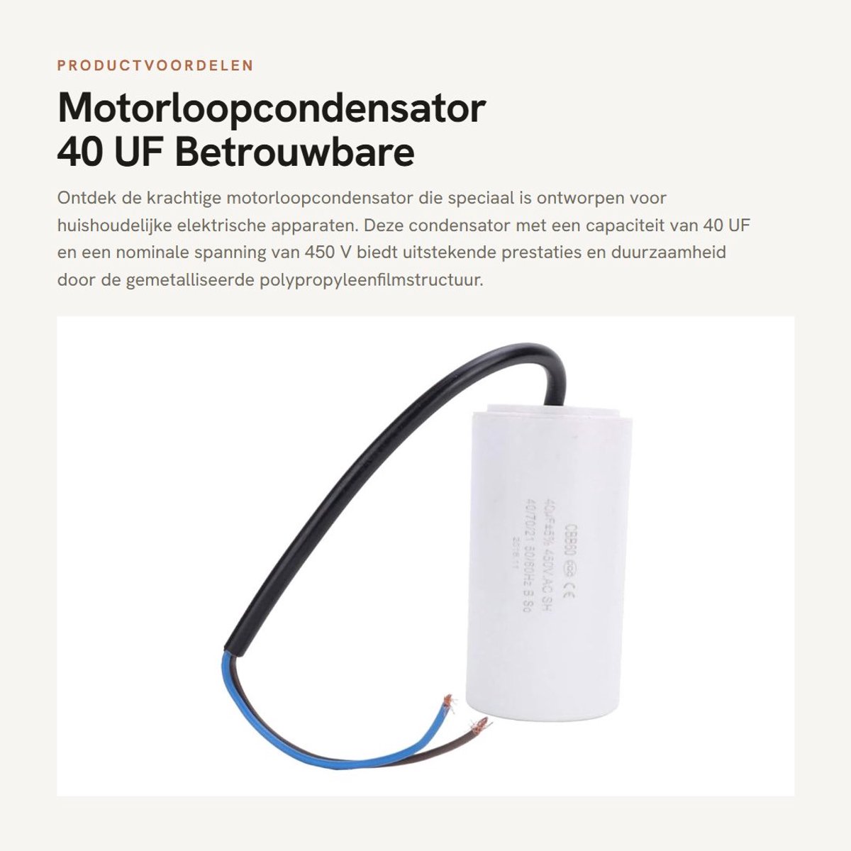 Dailygoods - Motorloopcondensator - 40 UF - Betrouwbare prestaties - Cilindrisch formaat - Hoogwaardige condensator - Geschikt voor huishoudelijke app...