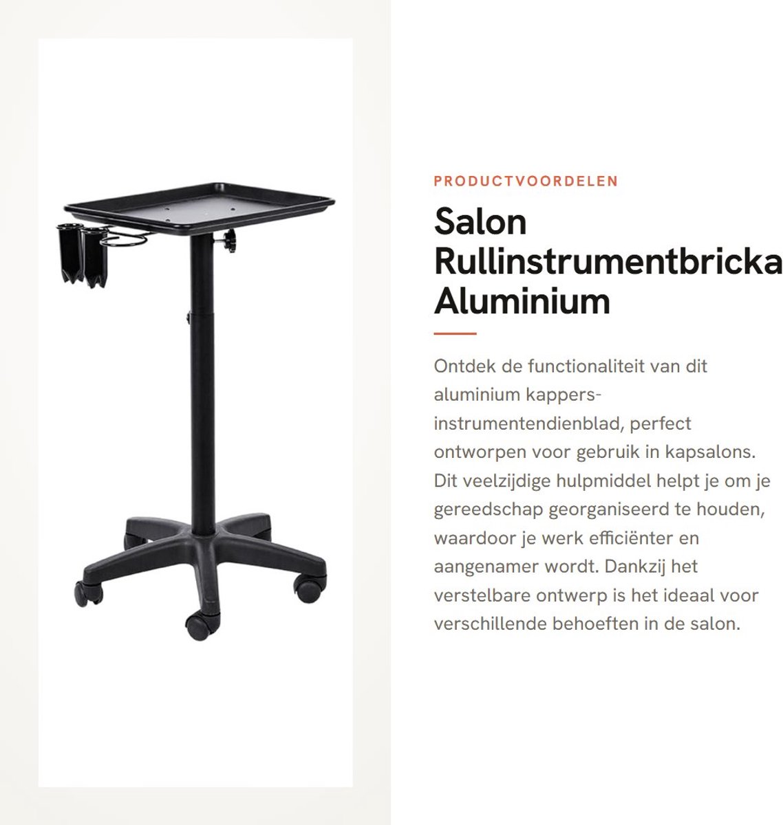 Dailygoods- Instrumentbricka Aluminium - Verstelbaar - 45 x 33 x 65 cm - Multifunctioneel - Kappersgereedschap - Hygiënisch en gemakkelijk te reinigen - Salondienblad