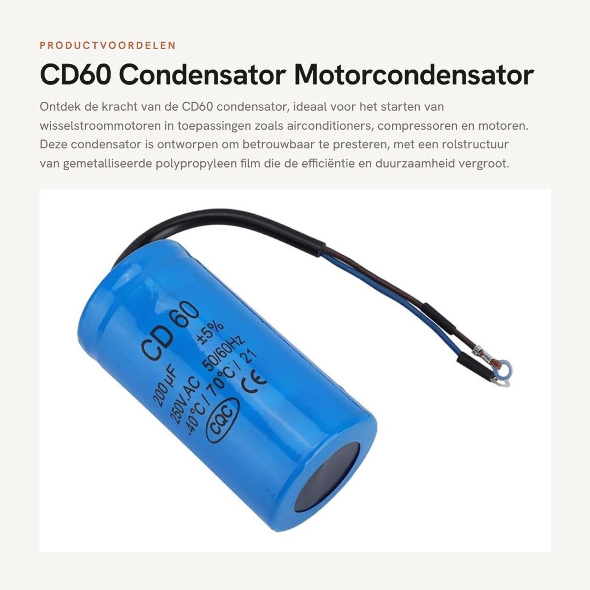 Dailygoods- Motorcondensator 250 V 200 µF - Aanloopcondensator - Bedrijfscondensator - Hittebestendig - Slagvast - Duurzaam - Startcondensator